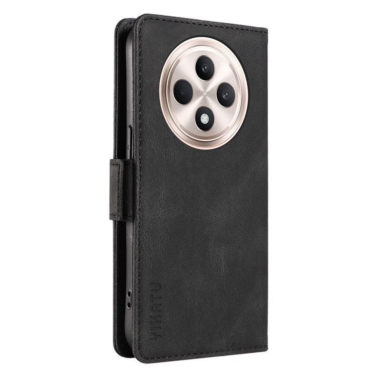 YIKATU YK-005 For Oppo Reno12 F 4G Case PU Leather Skin-touch Phone Cover Folding Stand - Black