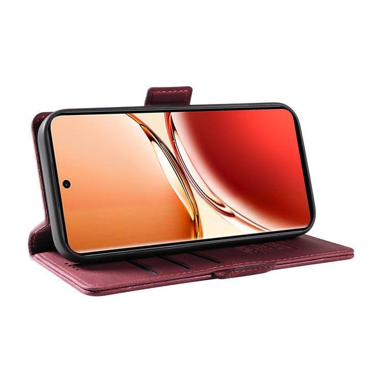 YIKATU YK-005 For Oppo Reno12 F 4G Case PU Leather Skin-touch Phone Cover Folding Stand - Wine Red