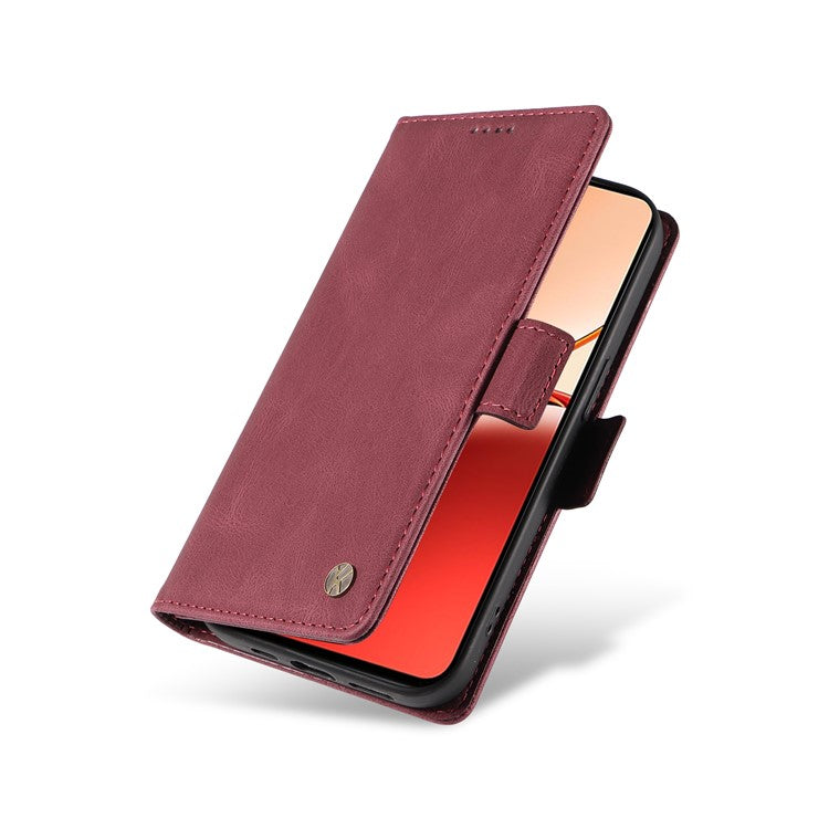 YIKATU YK-005 For Oppo Reno12 F 4G Case PU Leather Skin-touch Phone Cover Folding Stand - Wine Red