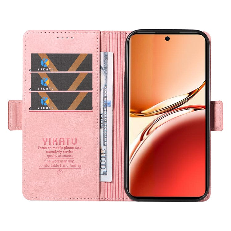 YIKATU YK-005 For Oppo Reno12 F 4G Case PU Leather Skin-touch Phone Cover Folding Stand - Pink