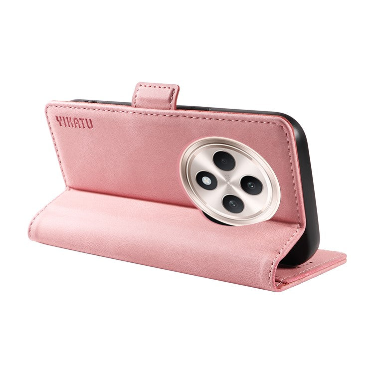 YIKATU YK-005 For Oppo Reno12 F 4G Case PU Leather Skin-touch Phone Cover Folding Stand - Pink