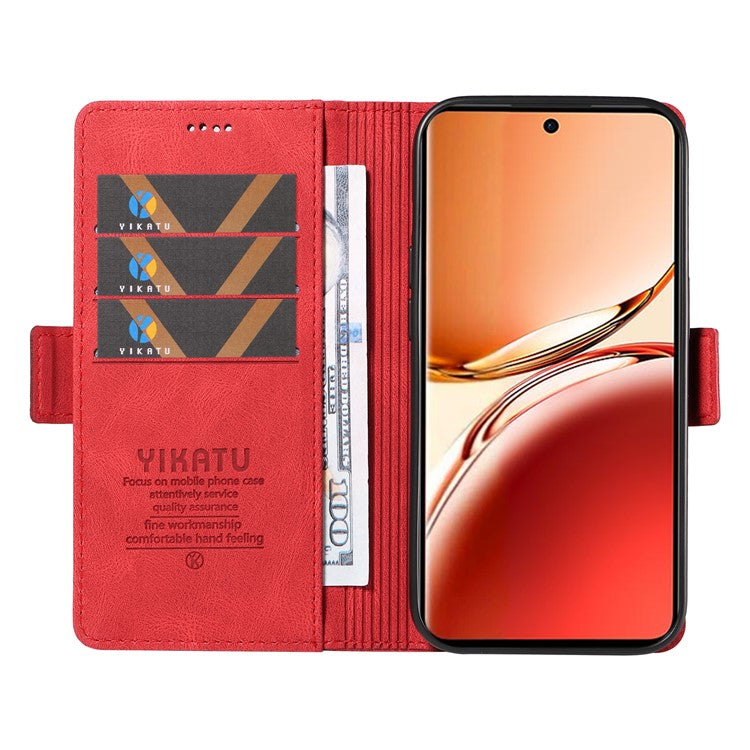 YIKATU YK-005 For Oppo Reno12 F 4G Case PU Leather Skin-touch Phone Cover Folding Stand - Red