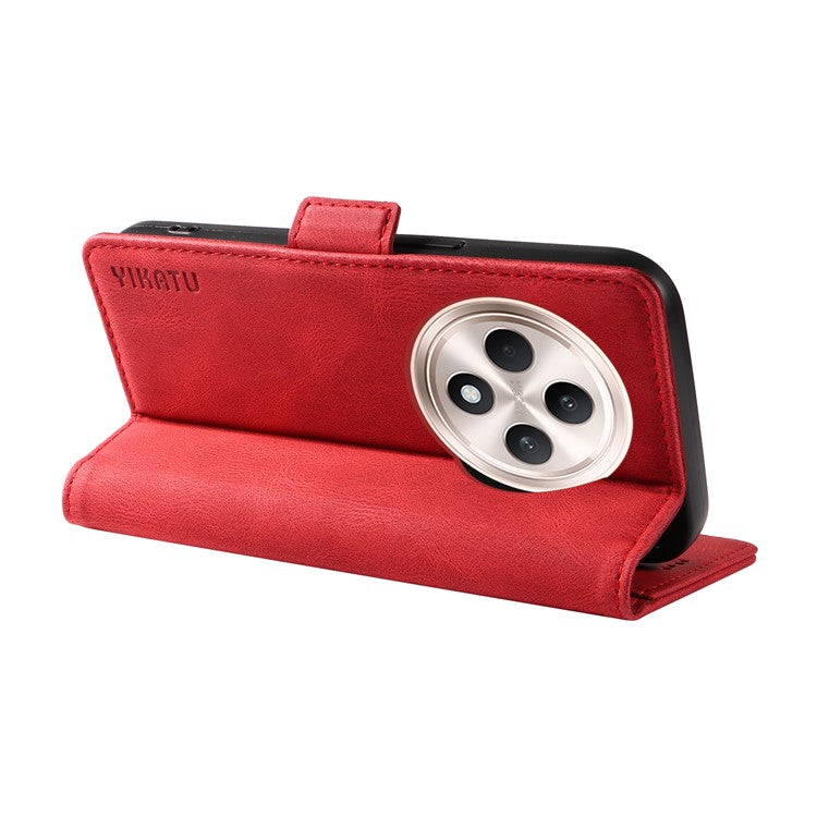 YIKATU YK-005 For Oppo Reno12 F 4G Case PU Leather Skin-touch Phone Cover Folding Stand - Red