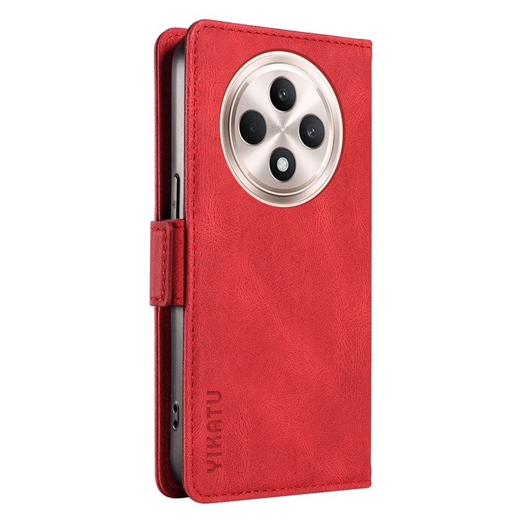 YIKATU YK-005 For Oppo Reno12 F 4G Case PU Leather Skin-touch Phone Cover Folding Stand - Red