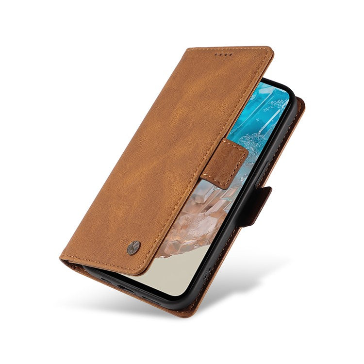 YIKATU YK-005 For Samsung Galaxy M35 5G Case PU Leather Wallet Phone Cover Skin Touch Feeling - Brown