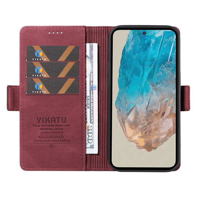 YIKATU YK-005 For Samsung Galaxy M35 5G Case PU Leather Wallet Phone Cover Skin Touch Feeling - Wine Red
