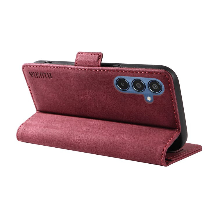 YIKATU YK-005 For Samsung Galaxy M35 5G Case PU Leather Wallet Phone Cover Skin Touch Feeling - Wine Red