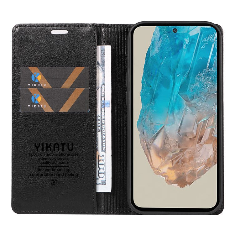 YIKATU YK-006 For Samsung Galaxy M35 5G Case Litchi Grain Leather Wallet Phone Cover - Black