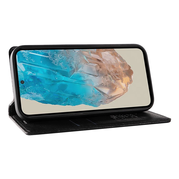 YIKATU YK-006 For Samsung Galaxy M35 5G Case Litchi Grain Leather Wallet Phone Cover - Black