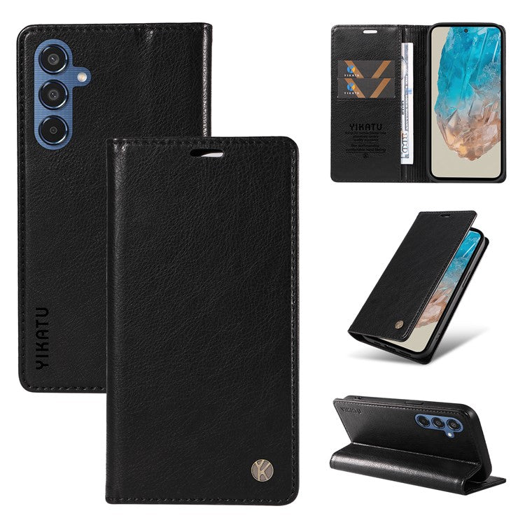 YIKATU YK-006 For Samsung Galaxy M35 5G Case Litchi Grain Leather Wallet Phone Cover - Black
