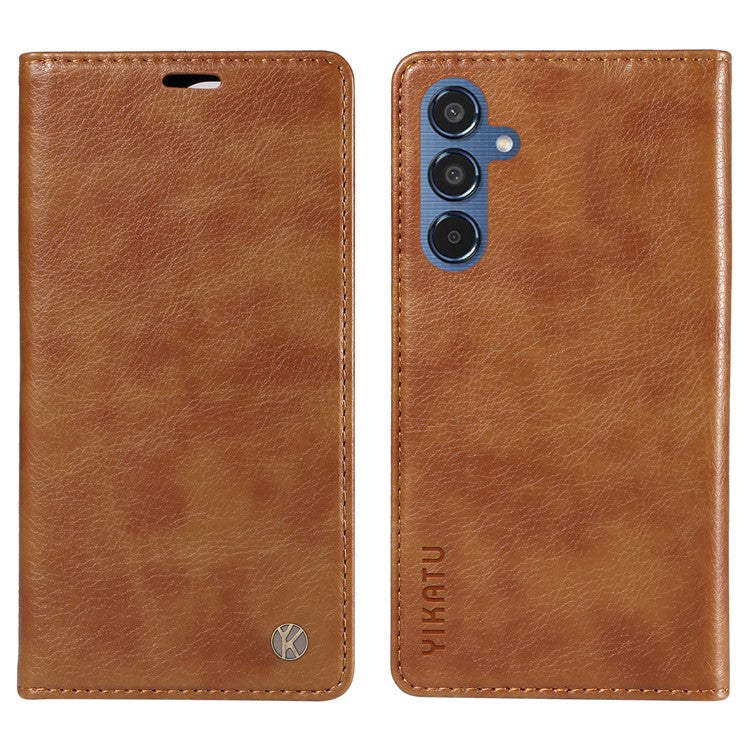 YIKATU YK-006 For Samsung Galaxy M35 5G Case Litchi Grain Leather Wallet Phone Cover - Brown