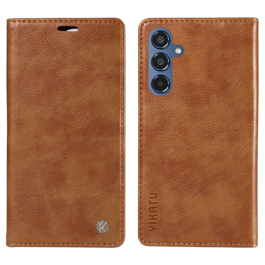 YIKATU YK-006 For Samsung Galaxy M35 5G Case Litchi Grain Leather Wallet Phone Cover - Brown