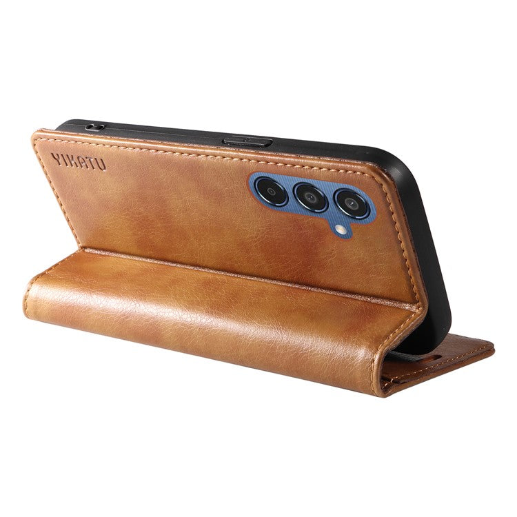 YIKATU YK-006 For Samsung Galaxy M35 5G Case Litchi Grain Leather Wallet Phone Cover - Brown