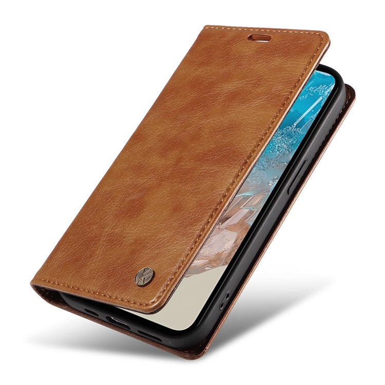 YIKATU YK-006 For Samsung Galaxy M35 5G Case Litchi Grain Leather Wallet Phone Cover - Brown