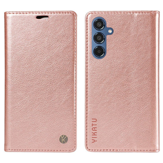 YIKATU YK-006 For Samsung Galaxy M35 5G Case Litchi Grain Leather Wallet Phone Cover - Rose Gold