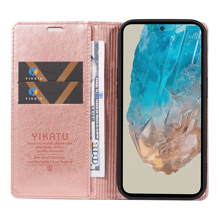 YIKATU YK-006 For Samsung Galaxy M35 5G Case Litchi Grain Leather Wallet Phone Cover - Rose Gold