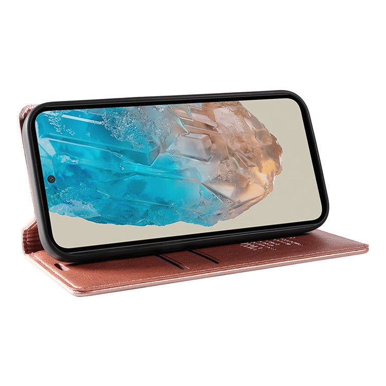 YIKATU YK-006 For Samsung Galaxy M35 5G Case Litchi Grain Leather Wallet Phone Cover - Rose Gold