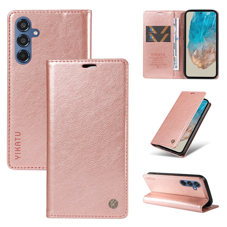 YIKATU YK-006 For Samsung Galaxy M35 5G Case Litchi Grain Leather Wallet Phone Cover - Rose Gold