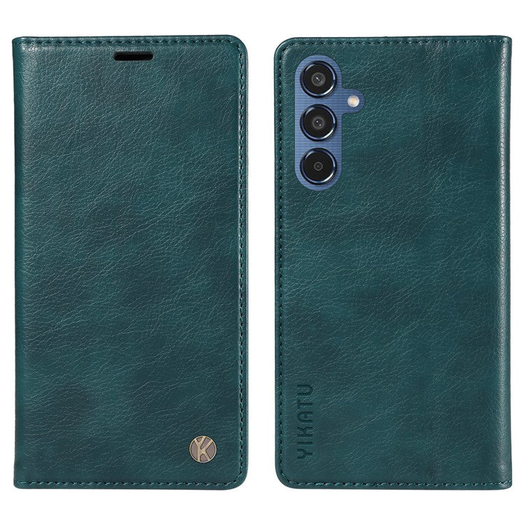 YIKATU YK-006 For Samsung Galaxy M35 5G Case Litchi Grain Leather Wallet Phone Cover - Blue