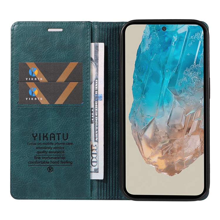 YIKATU YK-006 For Samsung Galaxy M35 5G Case Litchi Grain Leather Wallet Phone Cover - Blue