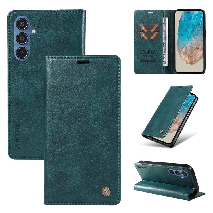 YIKATU YK-006 For Samsung Galaxy M35 5G Case Litchi Grain Leather Wallet Phone Cover - Blue