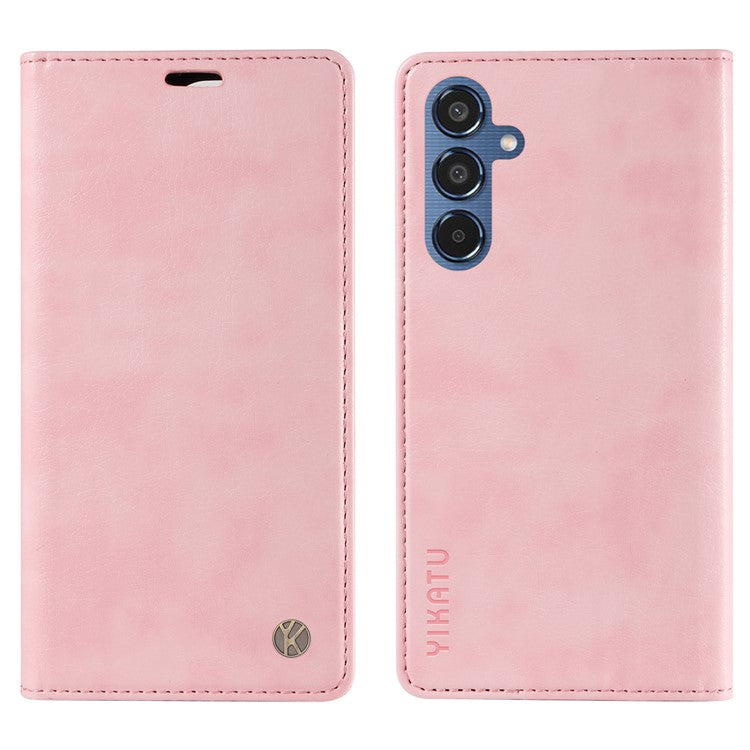 YIKATU YK-006 For Samsung Galaxy M35 5G Case Litchi Grain Leather Wallet Phone Cover - Pink