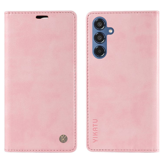 YIKATU YK-006 For Samsung Galaxy M35 5G Case Litchi Grain Leather Wallet Phone Cover - Pink
