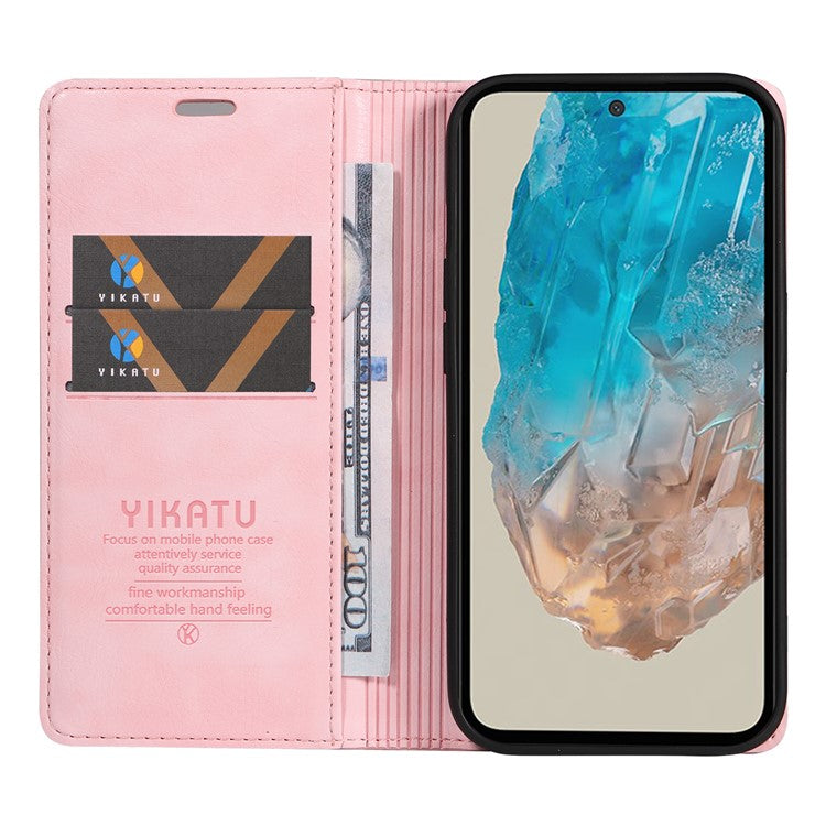 YIKATU YK-006 For Samsung Galaxy M35 5G Case Litchi Grain Leather Wallet Phone Cover - Pink