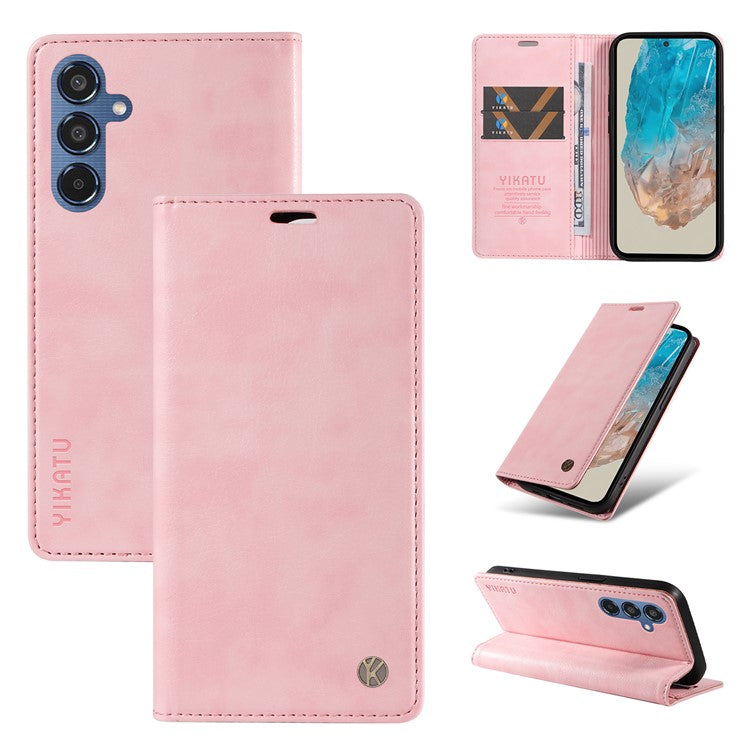 YIKATU YK-006 For Samsung Galaxy M35 5G Case Litchi Grain Leather Wallet Phone Cover - Pink