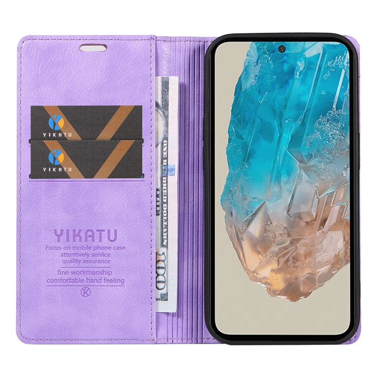 YIKATU YK-006 For Samsung Galaxy M35 5G Case Litchi Grain Leather Wallet Phone Cover - Purple