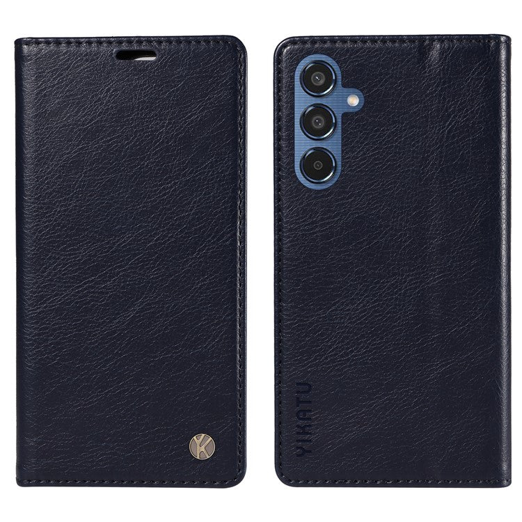YIKATU YK-006 For Samsung Galaxy M35 5G Case Litchi Grain Leather Wallet Phone Cover - Navy Blue