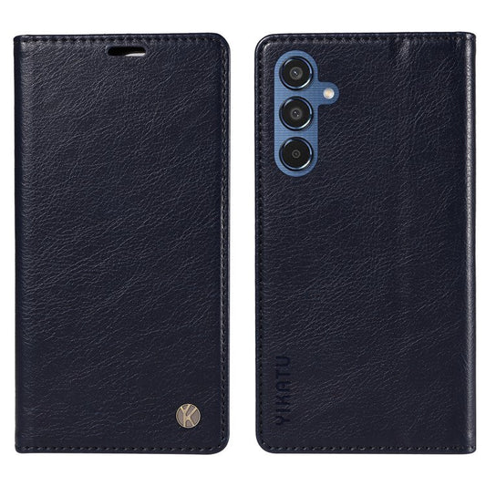 YIKATU YK-006 For Samsung Galaxy M35 5G Case Litchi Grain Leather Wallet Phone Cover - Navy Blue