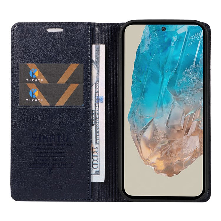 YIKATU YK-006 For Samsung Galaxy M35 5G Case Litchi Grain Leather Wallet Phone Cover - Navy Blue