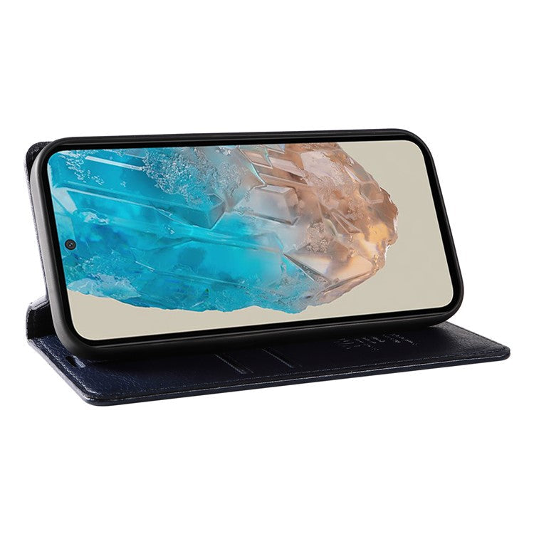 YIKATU YK-006 For Samsung Galaxy M35 5G Case Litchi Grain Leather Wallet Phone Cover - Navy Blue