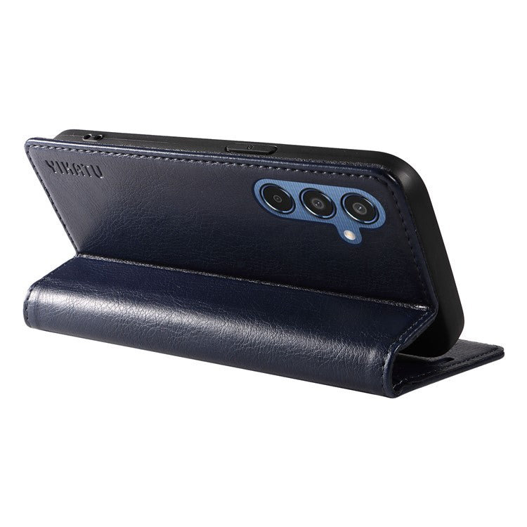 YIKATU YK-006 For Samsung Galaxy M35 5G Case Litchi Grain Leather Wallet Phone Cover - Navy Blue