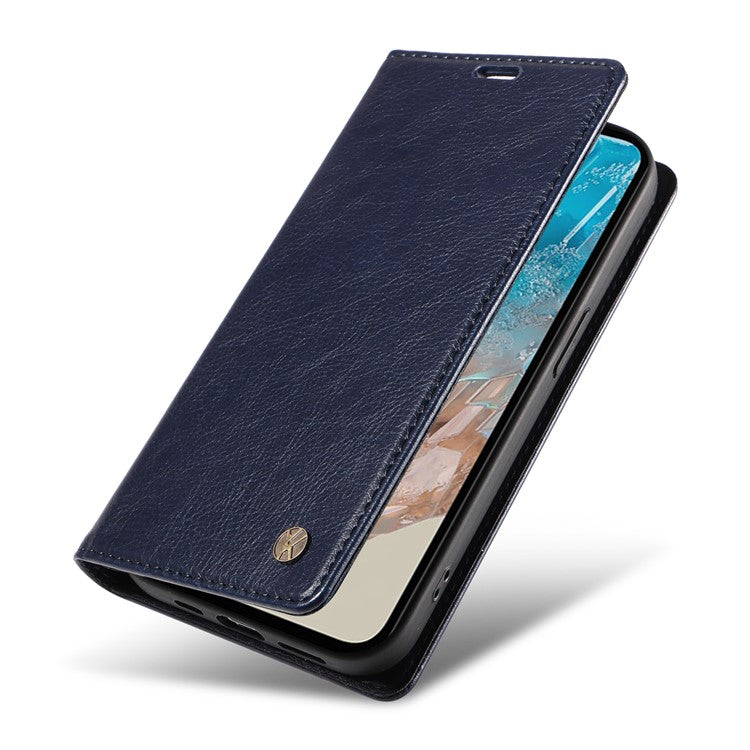YIKATU YK-006 For Samsung Galaxy M35 5G Case Litchi Grain Leather Wallet Phone Cover - Navy Blue