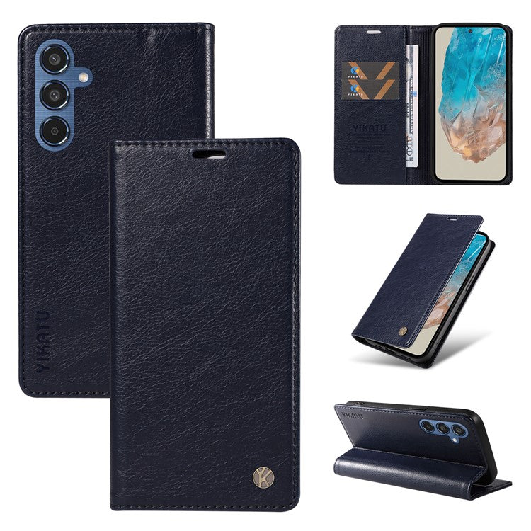 YIKATU YK-006 For Samsung Galaxy M35 5G Case Litchi Grain Leather Wallet Phone Cover - Navy Blue