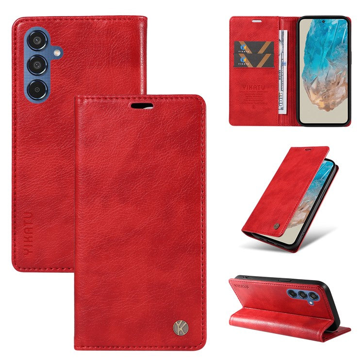 YIKATU YK-006 For Samsung Galaxy M35 5G Case Litchi Grain Leather Wallet Phone Cover - Red