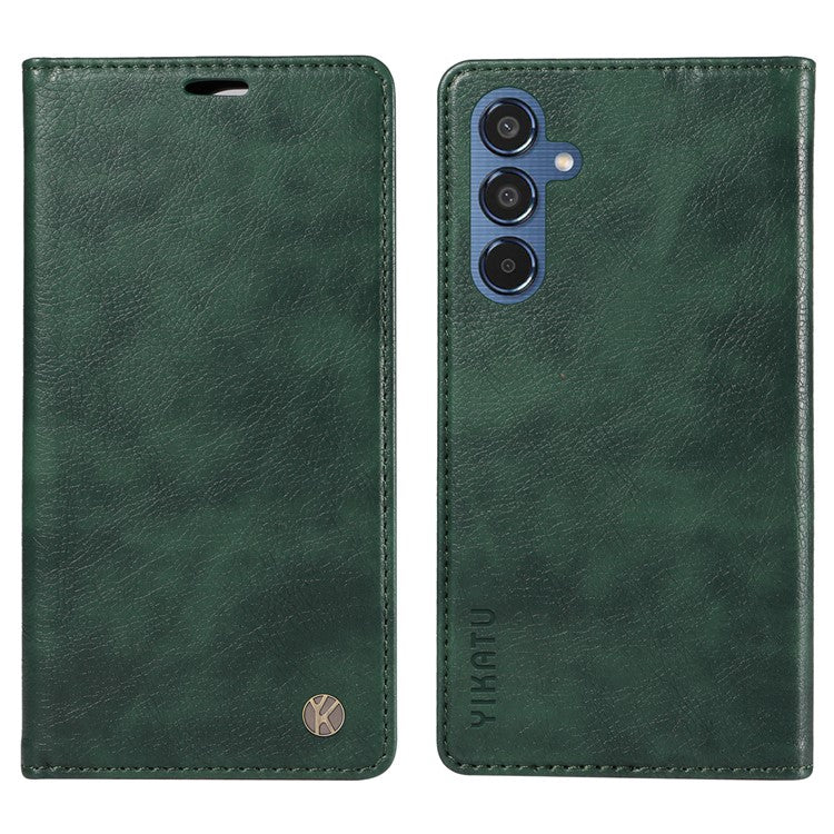 YIKATU YK-006 For Samsung Galaxy M35 5G Case Litchi Grain Leather Wallet Phone Cover - Green