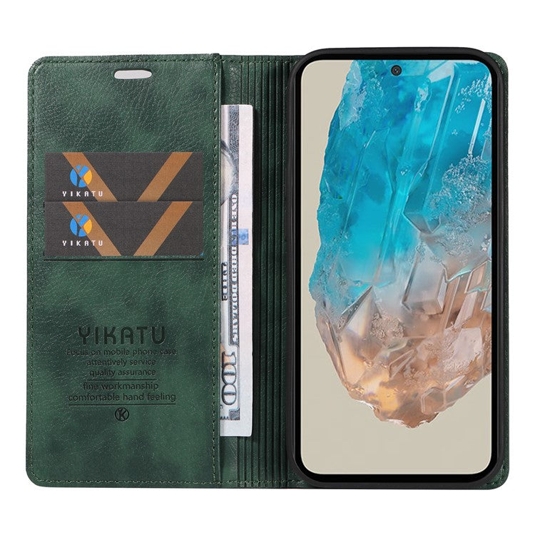 YIKATU YK-006 For Samsung Galaxy M35 5G Case Litchi Grain Leather Wallet Phone Cover - Green