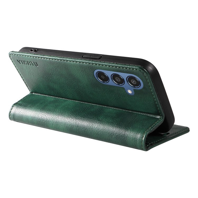 YIKATU YK-006 For Samsung Galaxy M35 5G Case Litchi Grain Leather Wallet Phone Cover - Green
