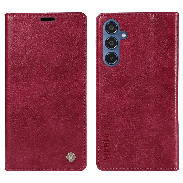 YIKATU YK-006 For Samsung Galaxy M35 5G Case Litchi Grain Leather Wallet Phone Cover - Wine Red