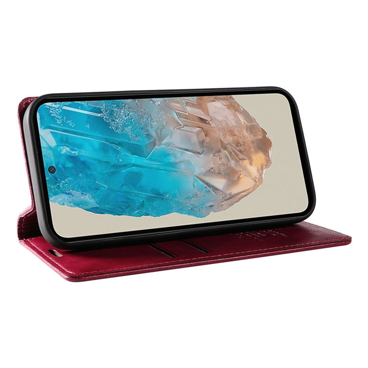 YIKATU YK-006 For Samsung Galaxy M35 5G Case Litchi Grain Leather Wallet Phone Cover - Wine Red