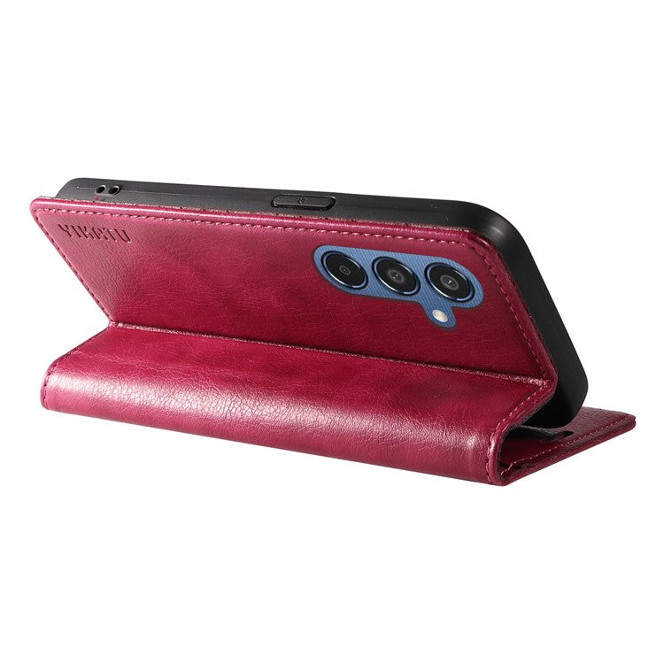 YIKATU YK-006 For Samsung Galaxy M35 5G Case Litchi Grain Leather Wallet Phone Cover - Wine Red