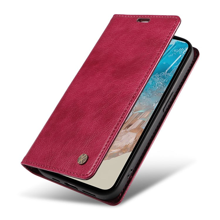 YIKATU YK-006 For Samsung Galaxy M35 5G Case Litchi Grain Leather Wallet Phone Cover - Wine Red