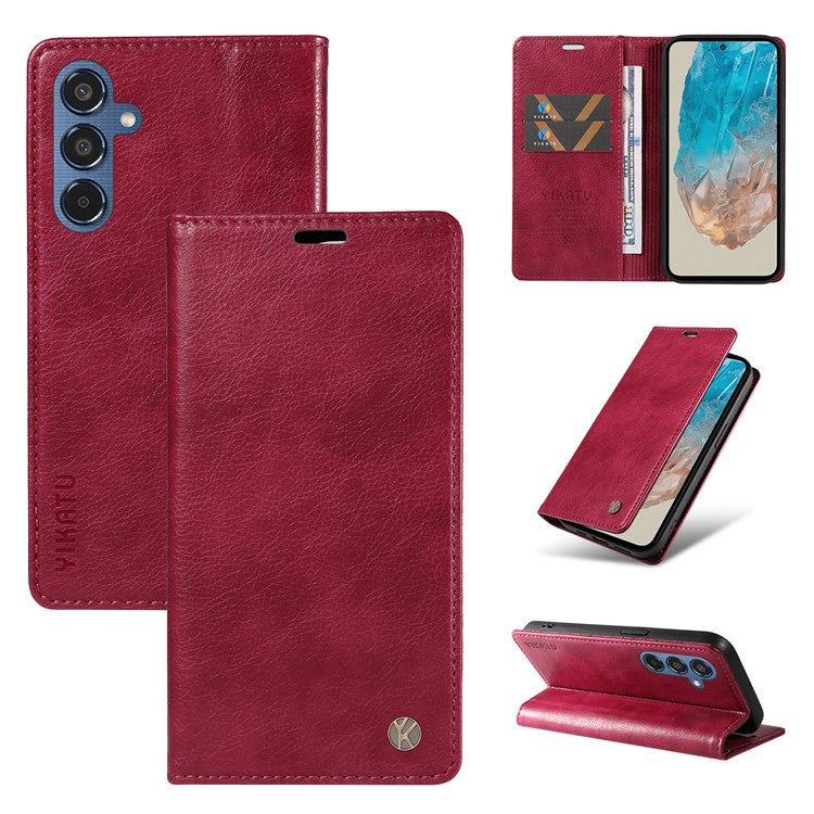 YIKATU YK-006 For Samsung Galaxy M35 5G Case Litchi Grain Leather Wallet Phone Cover - Wine Red