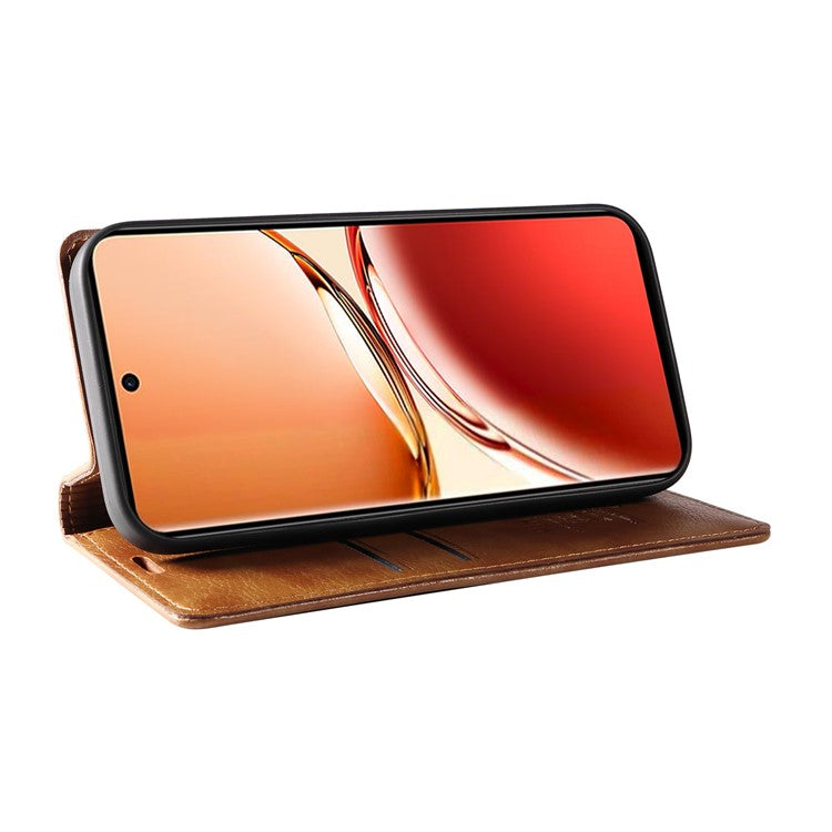 YIKATU YK-006 For Oppo Reno12 F 4G Case Wallet Litchi Grain Leather Phone Cover Magnetic Auto-Absorbed - Brown