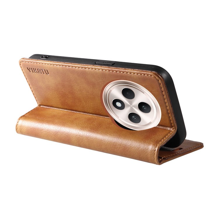 YIKATU YK-006 For Oppo Reno12 F 4G Case Wallet Litchi Grain Leather Phone Cover Magnetic Auto-Absorbed - Brown