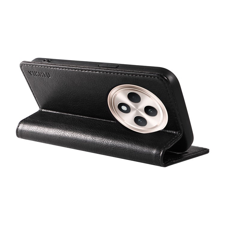 YIKATU YK-006 For Oppo Reno12 F 4G Case Wallet Litchi Grain Leather Phone Cover Magnetic Auto-absorbed - Black