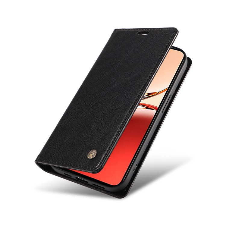 YIKATU YK-006 For Oppo Reno12 F 4G Case Wallet Litchi Grain Leather Phone Cover Magnetic Auto-absorbed - Black